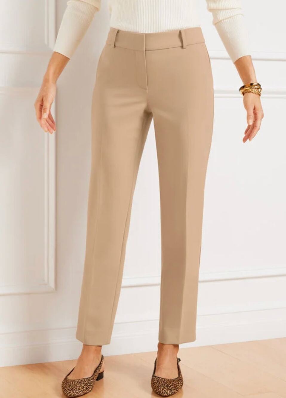 Talbots Hampshire Ankle Pants Womens 16 Tan Plus Flat Front Casual Chino